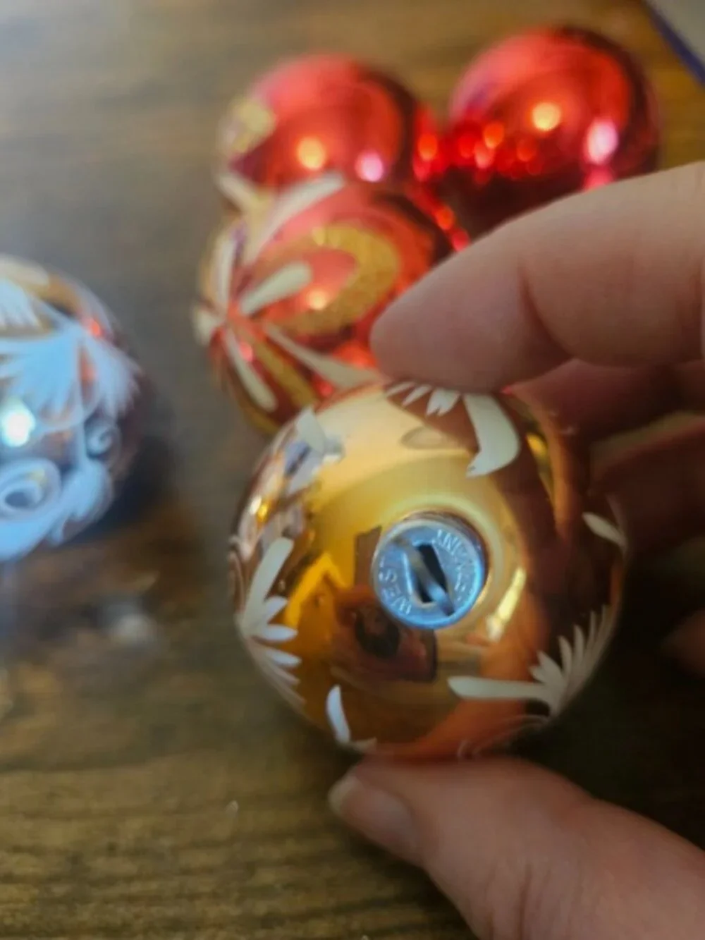 5 Vintage West Germany Mercury Glass Ball Ornaments Hand Painted